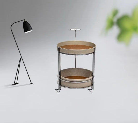 Removable hotel project Bedside table Interior living room furniture Saddle leather 2-story round loft coffee table