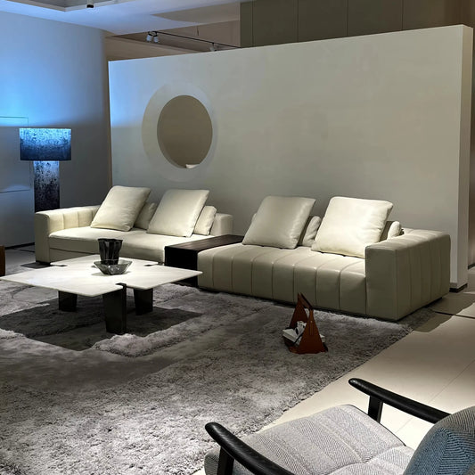Athens Italian simple piano keys luxury sofa beige leather sofa combination sofa Italian leather sofa