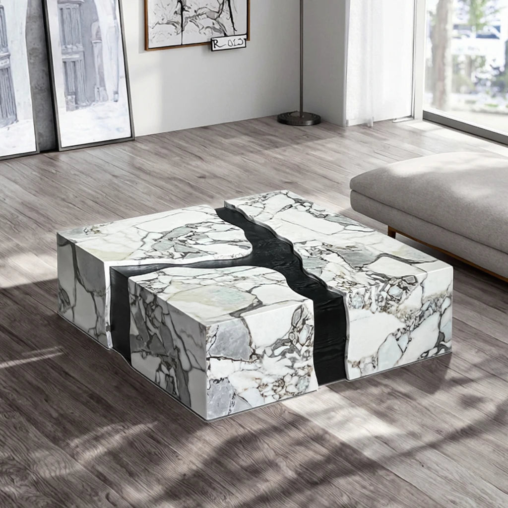 Italian design modern home living room furniture artificial marble square beautiful central table drawer home office coffee table