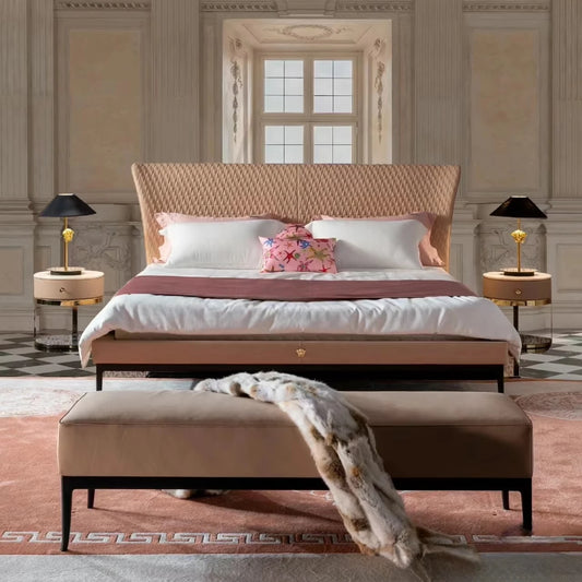 Princess bed modern Italian minimalist luxury double cowhide wooden master bedroom wedding princess bed