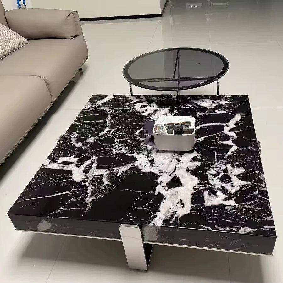 Black and white square ceramic coffee table living room furniture center table luxury villa attic coffee table