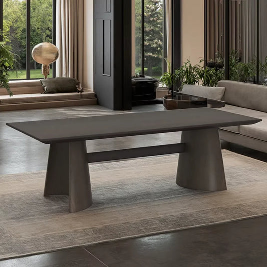 Wabi-Sabi style rectangular dining table set 4 wooden folding chairs in a modern hotel club villa for meeting rooms or tea breaks