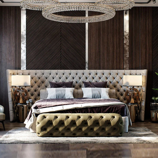 Italian Modern Designer Premium Leather Art Bedroom Furniture Lightweight Luxury Frosted Leather Master Bedroom King Bed