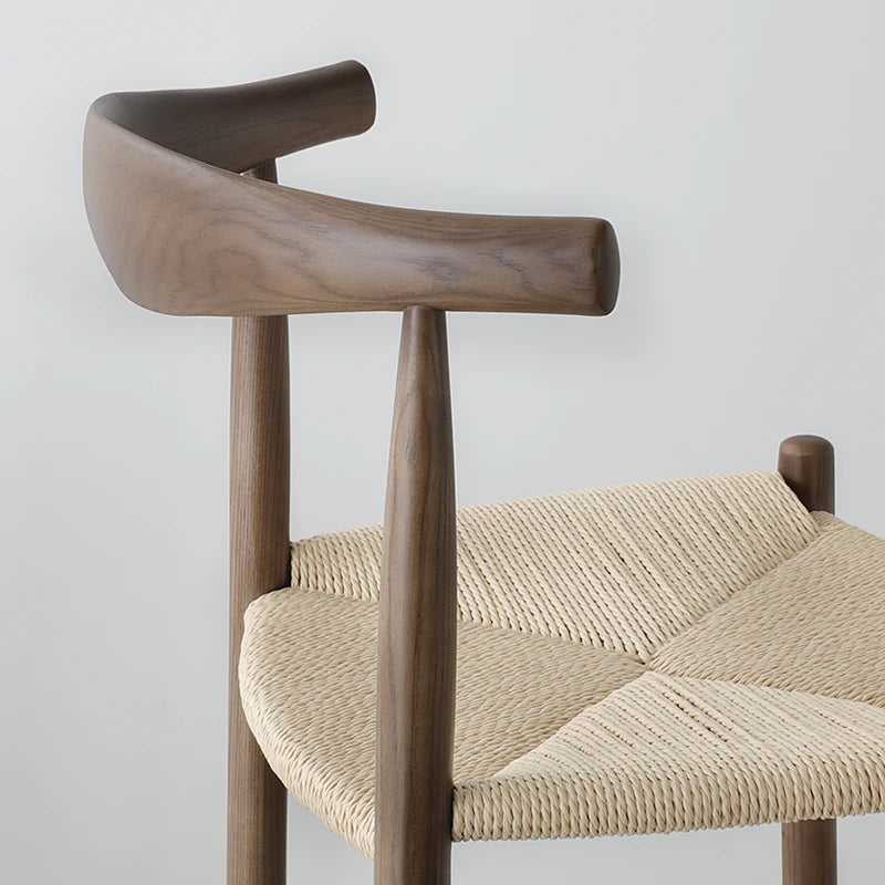 Solid wood Nordic minimalist retro chair with woven rope horn for home furniture in coffee shops and milk tea shops