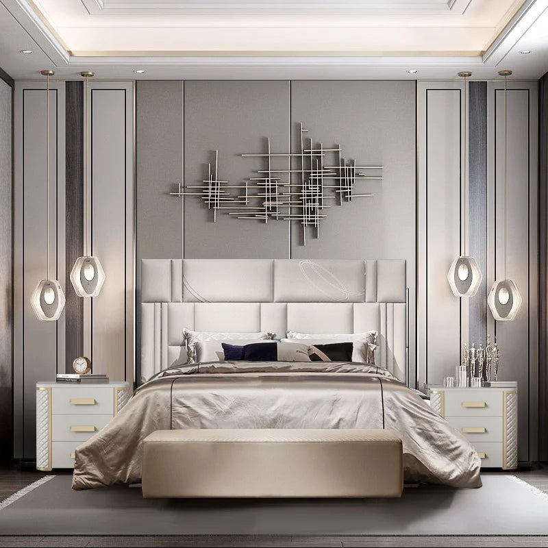 Italian luxury top leather high-end custom Italian design modern master bedroom large high back villa luxury bed