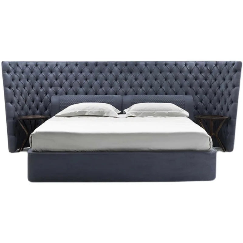 Italian Modern Designer Premium Leather Art Bedroom Furniture Lightweight Luxury Frosted Leather Master Bedroom King Bed