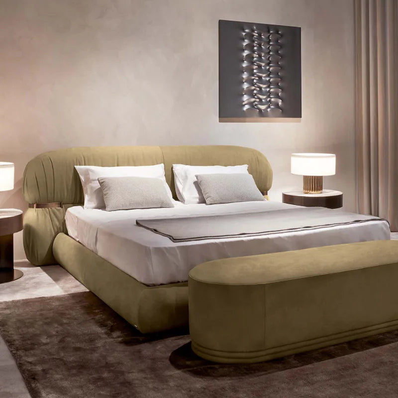 Italian Deluxe 1.8m Double Bed Light Fabric Frosted Leather Upholstered Bed Master Bedroom Including Storage