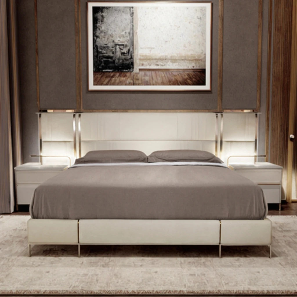 2022 Custom Leather Wooden Bed Frame Modern King Bedroom Villa and Luxury Residential Furniture