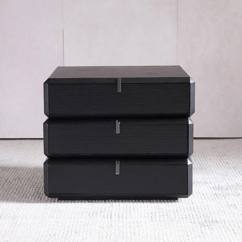 High-grade black smoked solid wood bedside table, simple modern Italian style luxury lighting rotating bedside table, high-end storage
