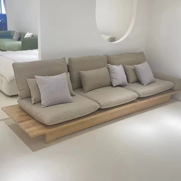 Solid Ash Japanese Design Wabisabi Home Living Room Furniture 3 Seats Sofa Fabric Cover Hotel Loft Villa Leisure Sofa