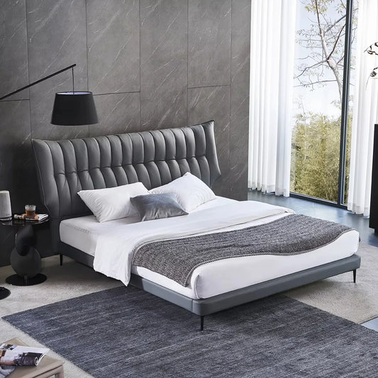 Italian microfiber leather sofa large simple striped design living room bedroom wooden frame hotel Casa project