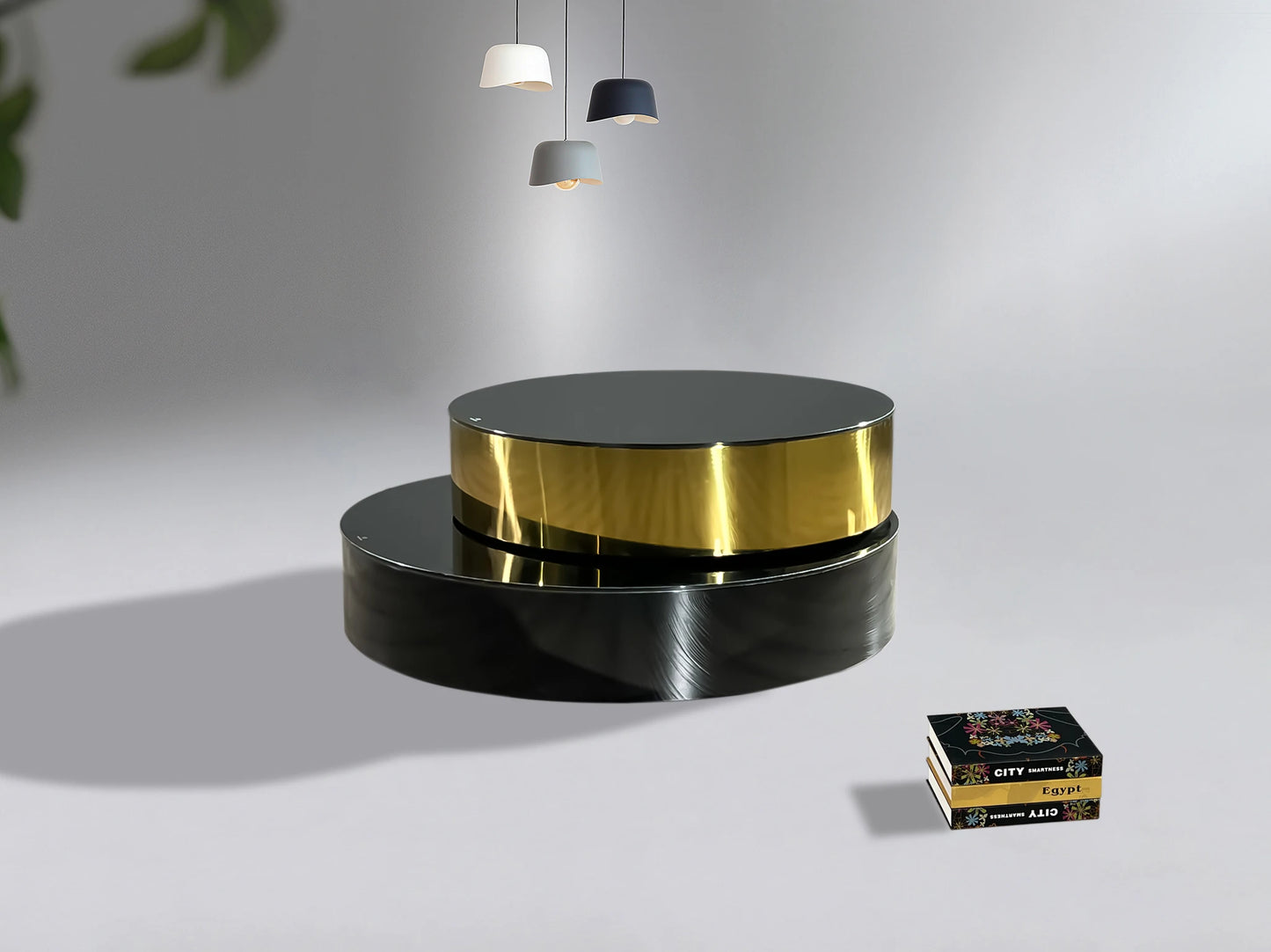 Italian design 360 degree rotating stainless steel villa coffee table round gold glass top apartment hotel VIP coffee table