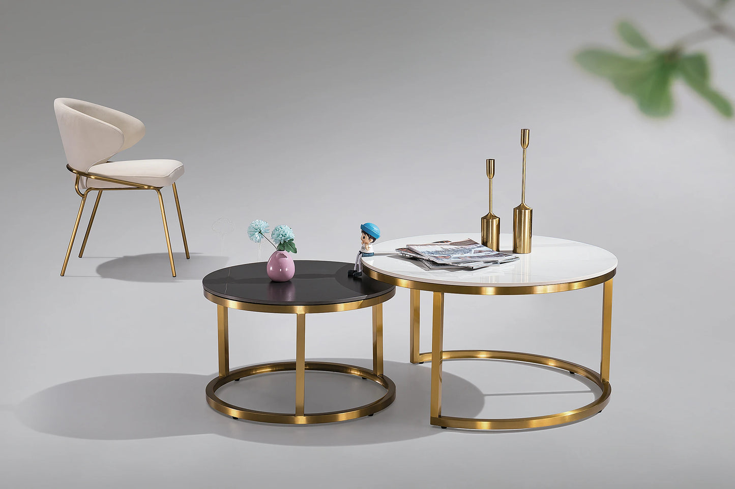 2 round combination living room furniture modern style ceramic metal base coffee table office casual coffee table home