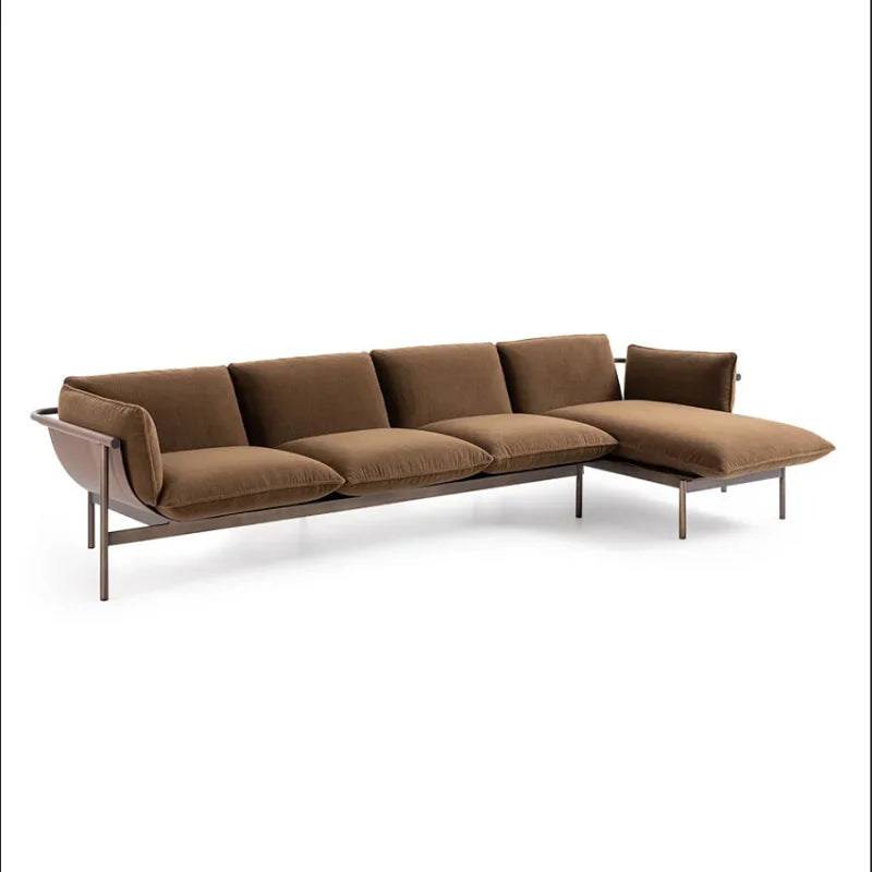 Villa Furniture Stainless Steel Frame Italian Style 3 Seats Modern Design Lightweight Luxury Saddle Leather Loft Armrest Leisure Sofa