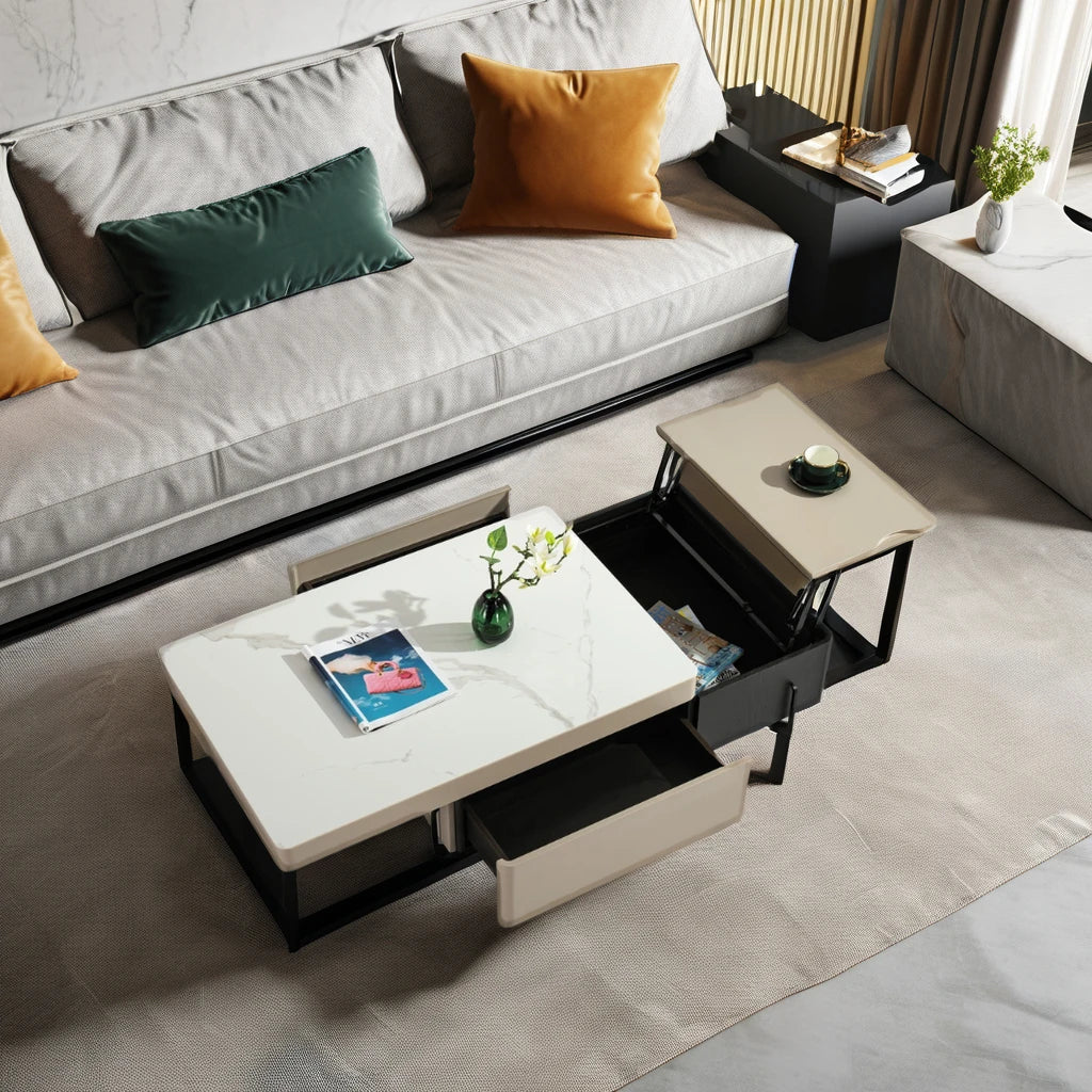 Functional Cabinet Light Luxury Italian Design Ceramic Villa Living Room Coffee Table Loft Apartment Tea Table with Drawer