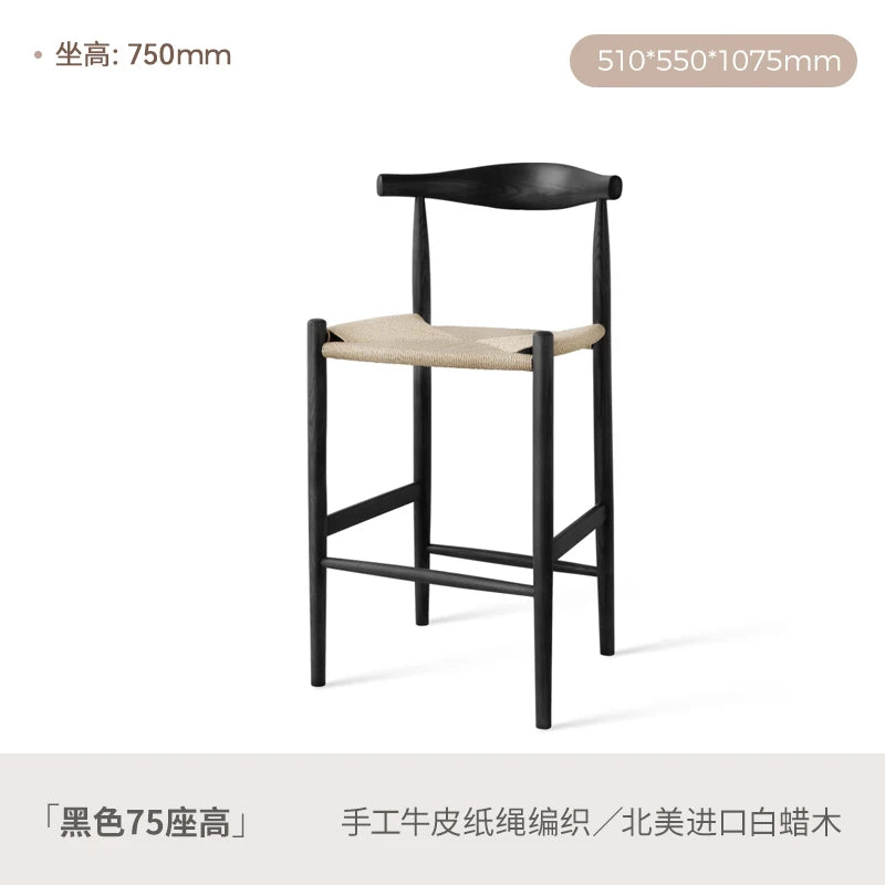 Solid wood Nordic minimalist retro chair with woven rope horn for home furniture in coffee shops and milk tea shops