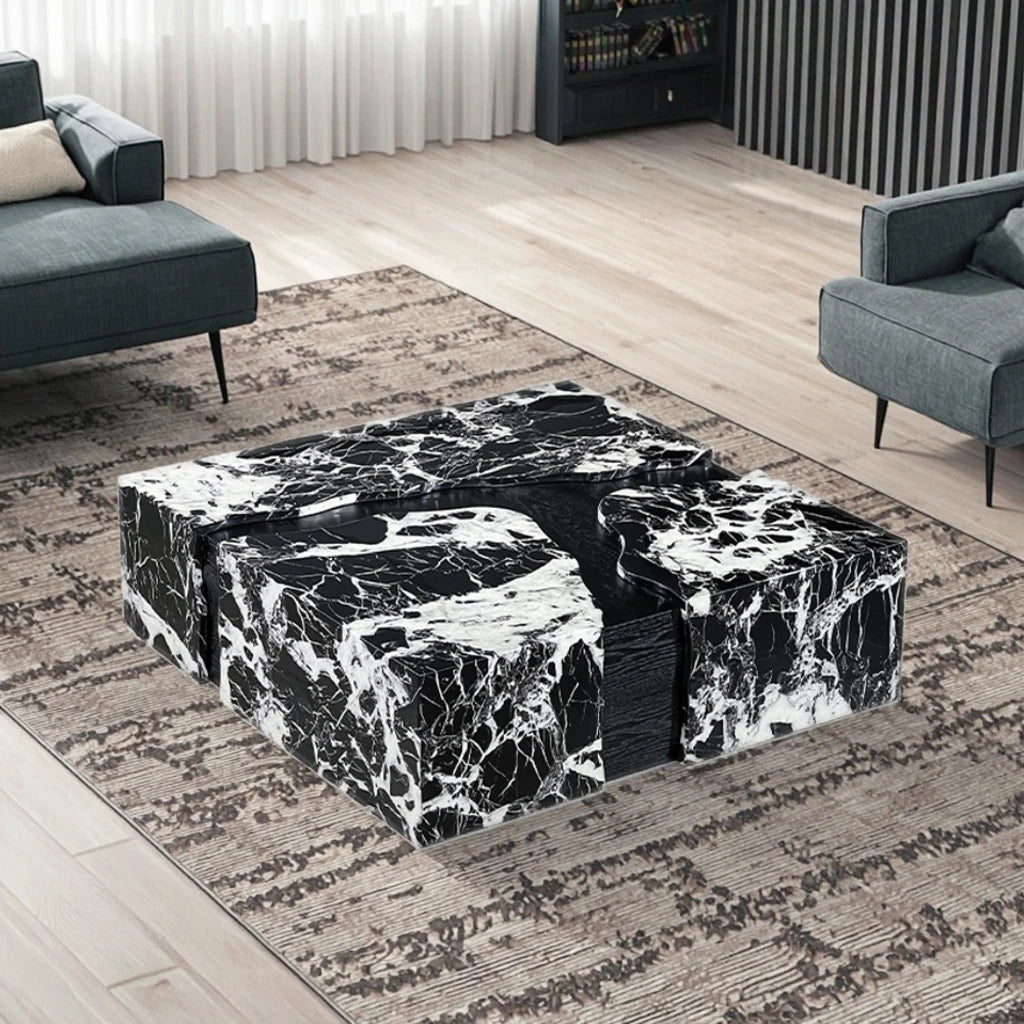 Italian design modern home living room furniture artificial marble square beautiful central table drawer home office coffee table