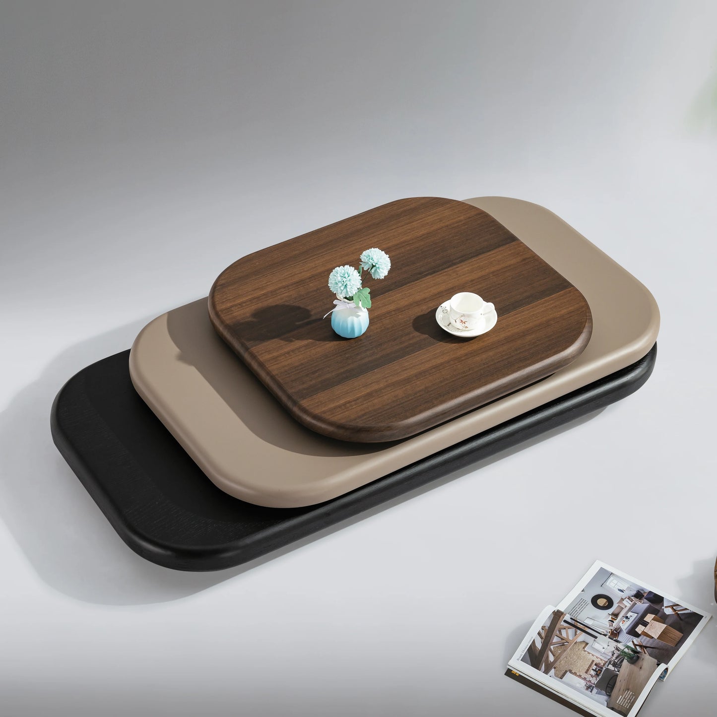Rotating 3-layer MDF wood veneer high-end litaian design simple living room under coffee table loft apartment coffee table