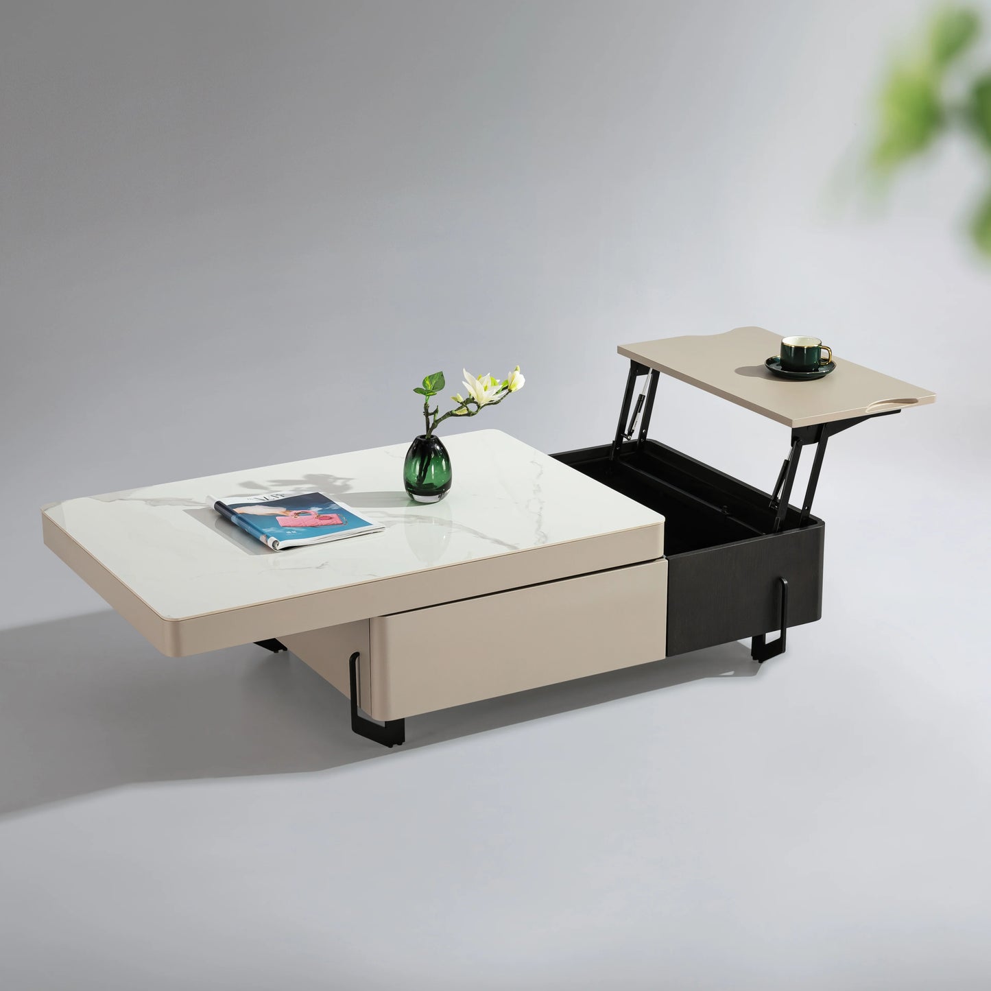Functional Cabinet Light Luxury Italian Design Ceramic Villa Living Room Coffee Table Loft Apartment Tea Table with Drawer