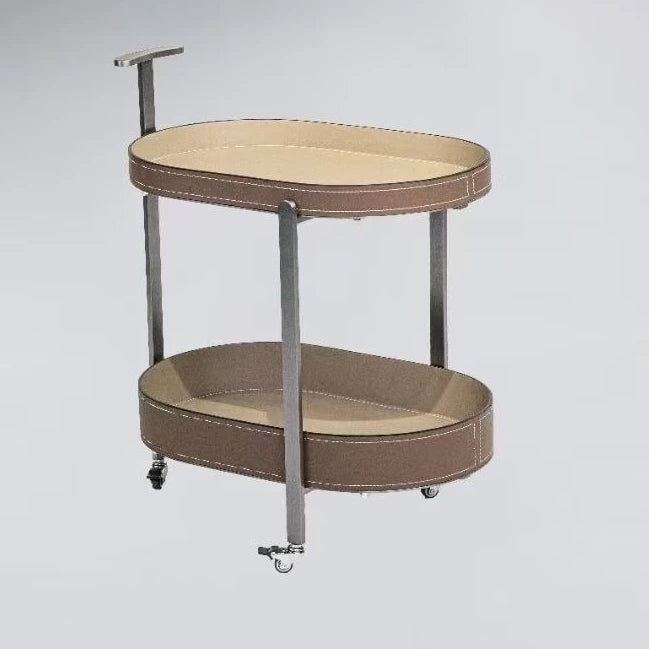 Oval saddle leather hotel trolley side table cabinet villa living room furniture coffee table hotel snack bed coffee table
