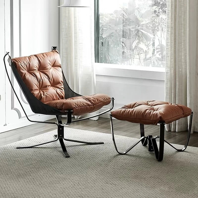 Spanish designer VIP retro living room leisure seat Ottoman villa home furniture master room old leather elegant armchair