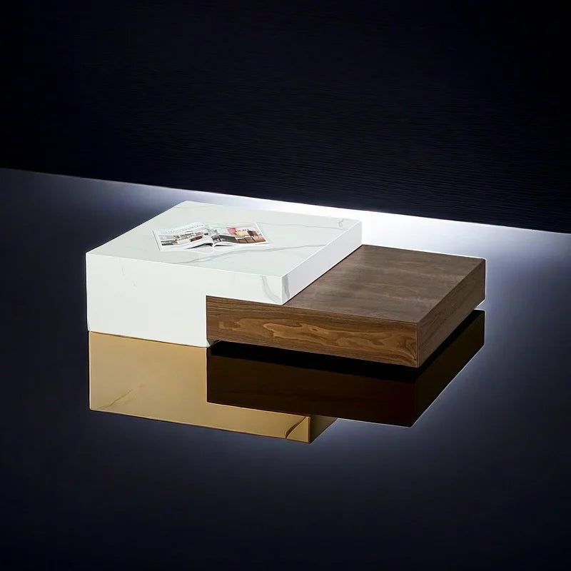 Wooden veneer luxury design ceramic combination coffee table set beauty salon indoor coffee table home living room loft hotel