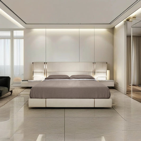 2022 Custom Leather Wooden Bed Frame Modern King Bedroom Villa and Luxury Residential Furniture