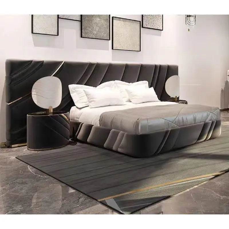 Italian Luxury 1.5/1 Extra Large Widescreen Modern Leather Wooden Double Bed Suitable for Large Master Bedroom Weddings