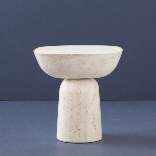 Nordic minimalist designer side table natural hand-carved travertine stone, for living room sofa or corner