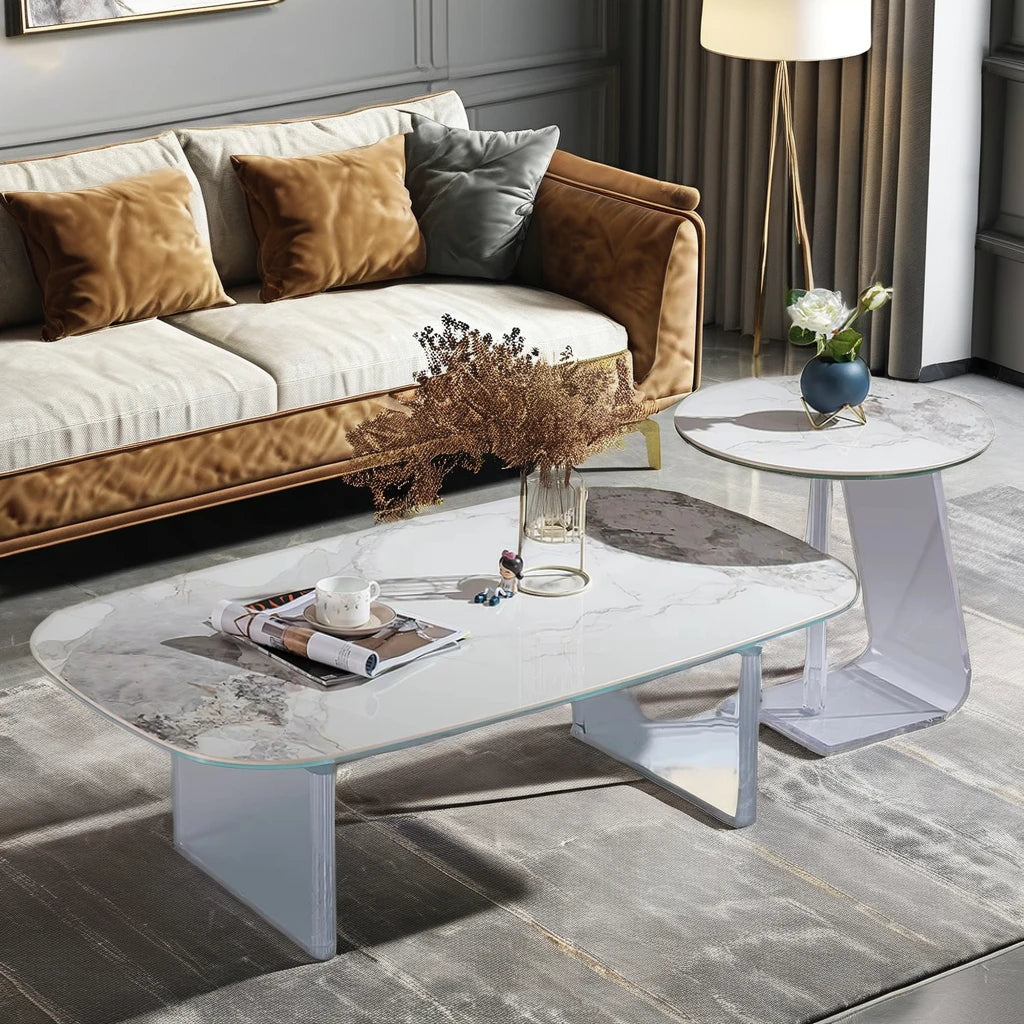 White ceramic luxury villa coffee table set rectangular round living room furniture casual modern coffee table