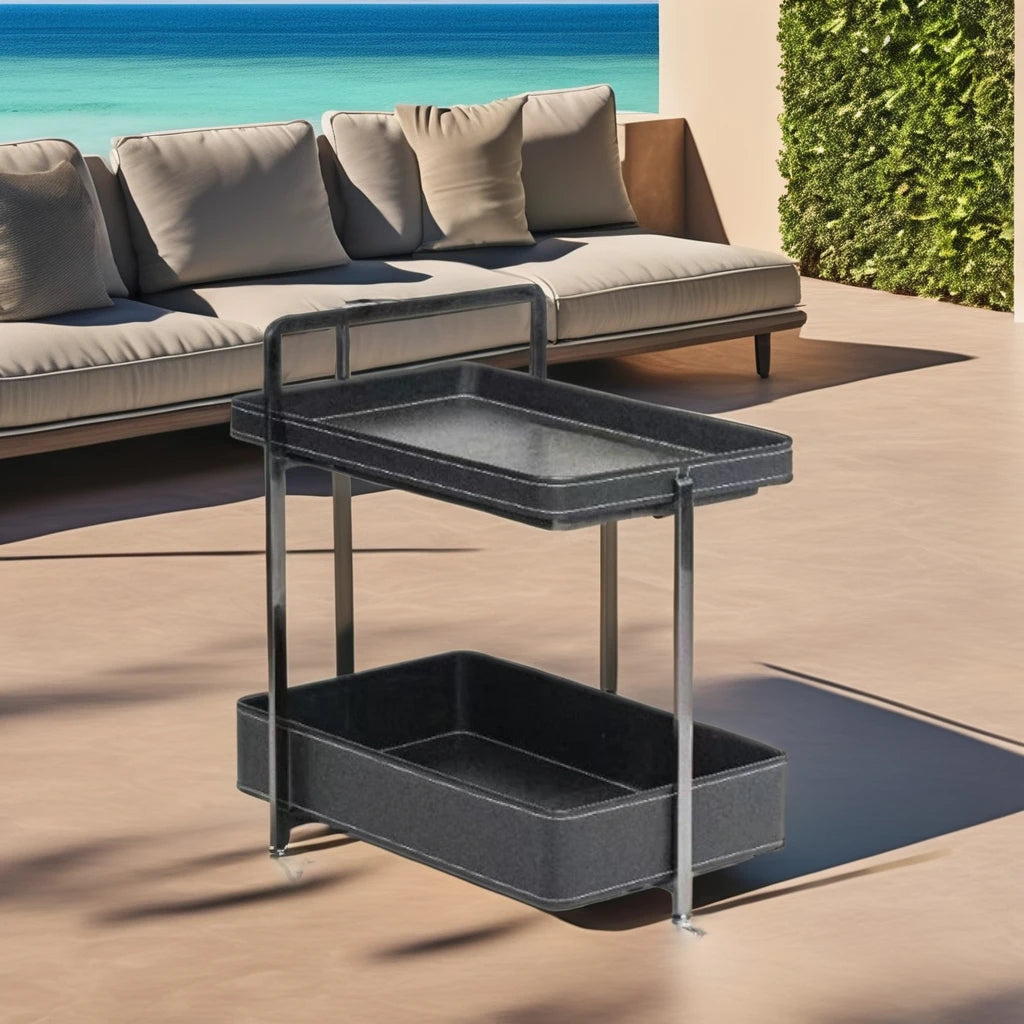 New Design Saddle Leather Double Side Table Villa Living Room Furniture Removable Coffee Table with Wheels Family Hotel