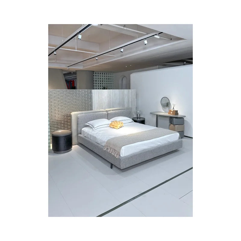 Italian solid wood bed high back simple modern style luxury modern leather soft cloth modular home bedroom double size