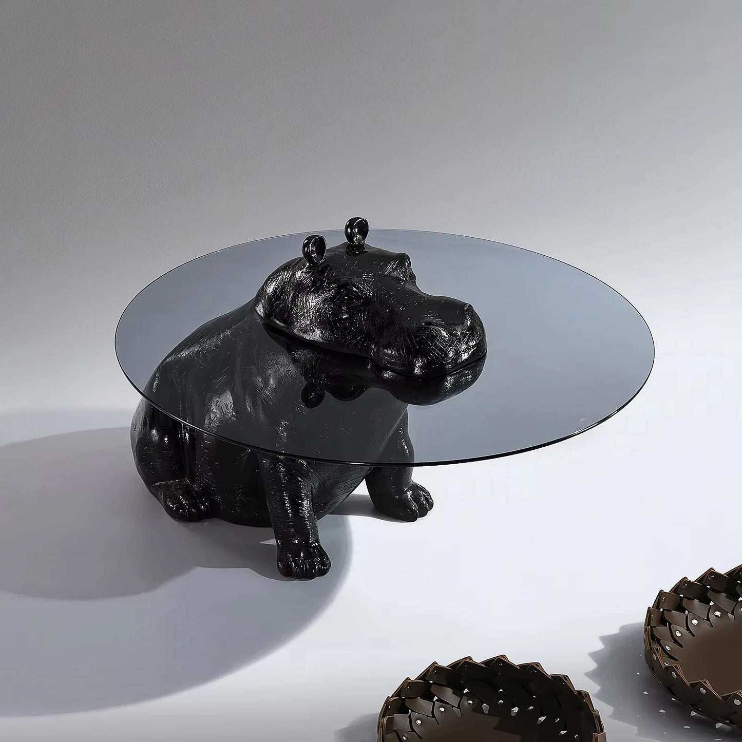 Hippo style glass top living room furniture indoor villa dedicated hippo apartment lobby coffee table loft coffee table