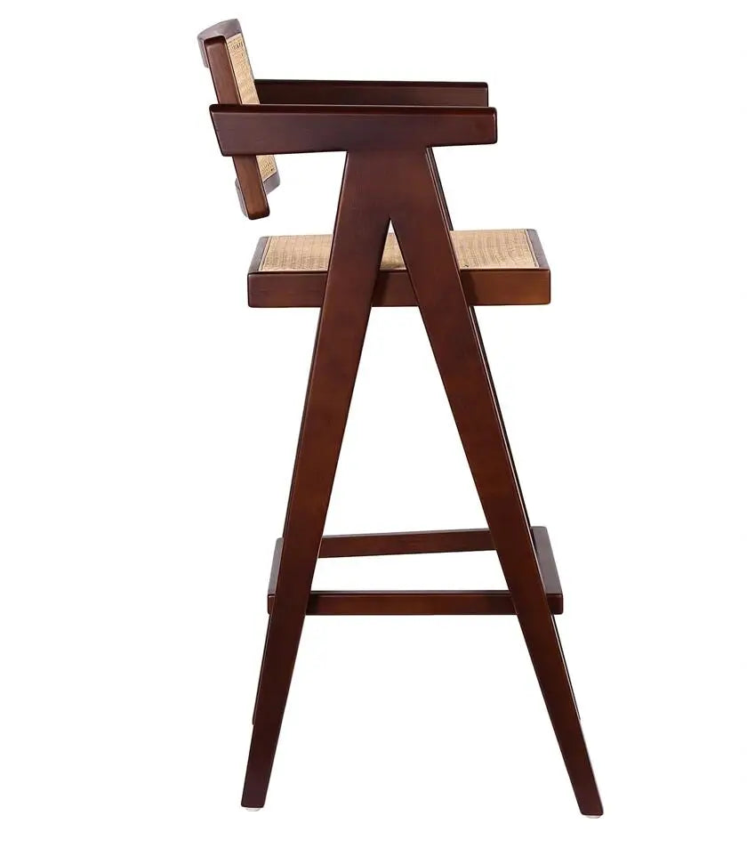 Interior Norick Design 75cm Rattan Grey Wooden Bar Chair Sabi Wabi Contemporary Bar Chair Household Furniture Living Room Japanese Stool