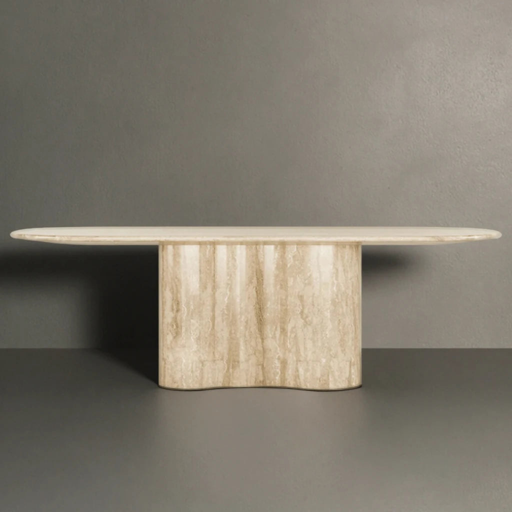 2025 version Wabi-Sabi rectangular natural travertine marble dining table solid modern small apartment long table