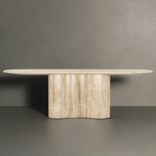 2025 version Wabi-Sabi rectangular natural travertine marble dining table solid modern small apartment long table