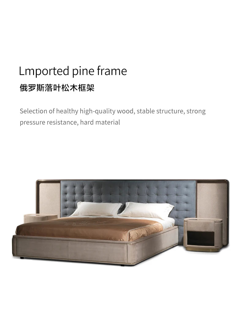 Italian designer luxury queen bed modern widescreen high-end atmosphere master bedroom villa wedding wooden frame bed