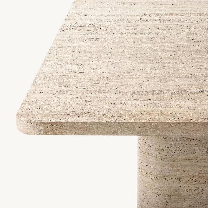 High-end cream marble rectangular dining table Nordic Wabi-Sabi style luxury lighting small apartment with internet celebrity