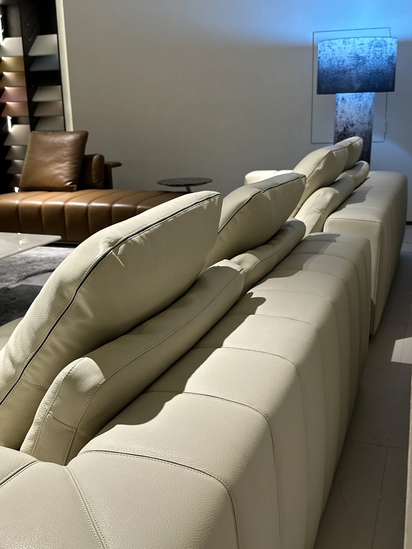 Athens Italian simple piano keys luxury sofa beige leather sofa combination sofa Italian leather sofa