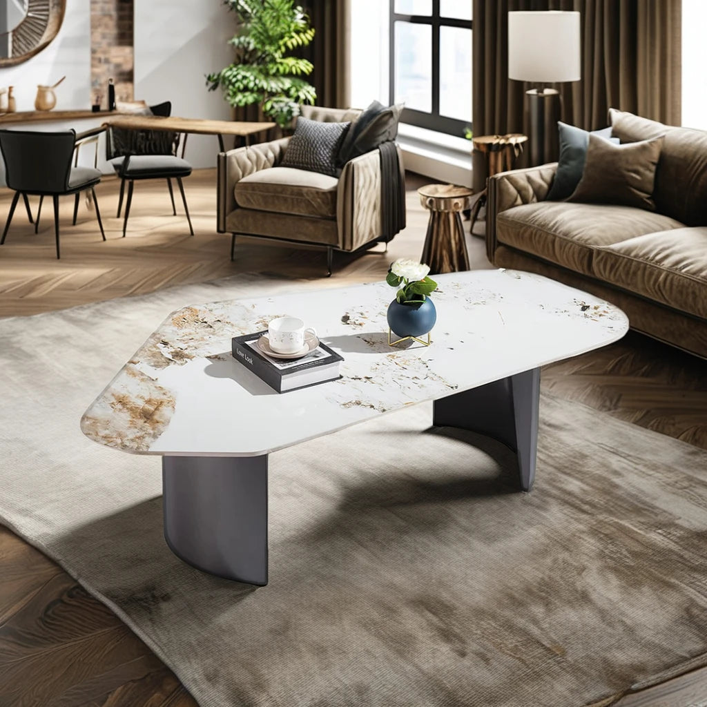 Stainless steel titanium base home living room furniture attic coffee table set villa home high-end ceramic attic coffee table