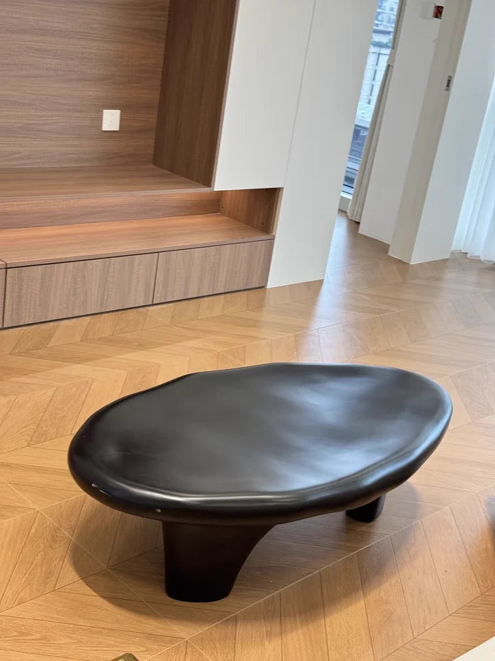 2024 Modern Nordic Design Beautiful FRP Furniture Black Pebble Low Coffee Table Wooden Oval Shape Simple Household