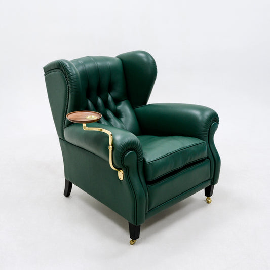 High quality classic European leather luxury lounge chair solid wood frame with wheels bedroom living room furniture