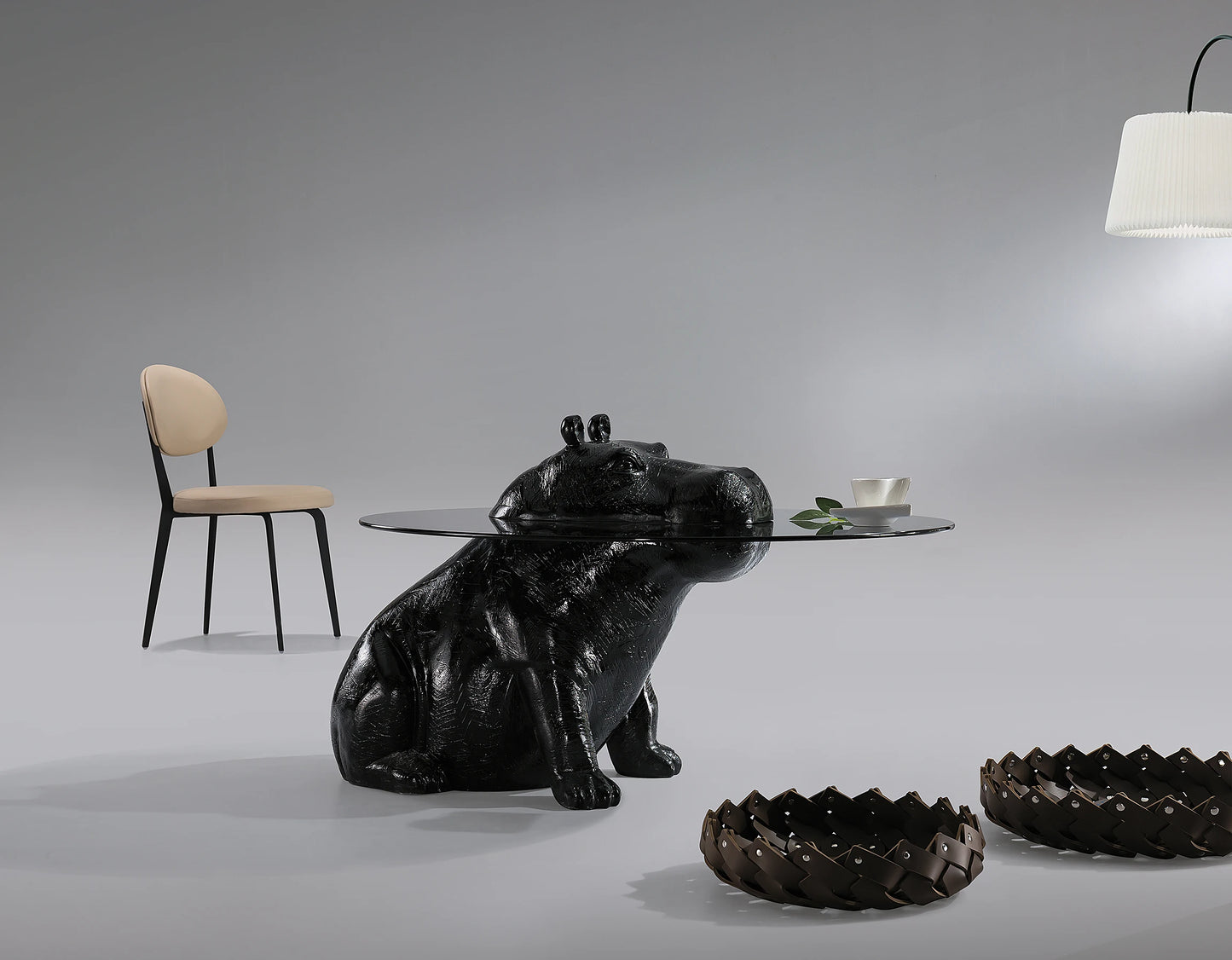 Hippo style glass top living room furniture indoor villa dedicated hippo apartment lobby coffee table loft coffee table