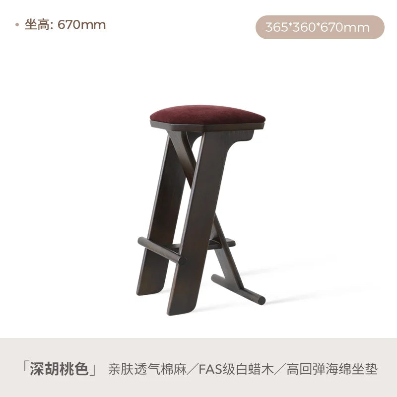 Modern solid wood high chair family bar coffee shop simple Italian Nordic French retro restaurant living room counter stool