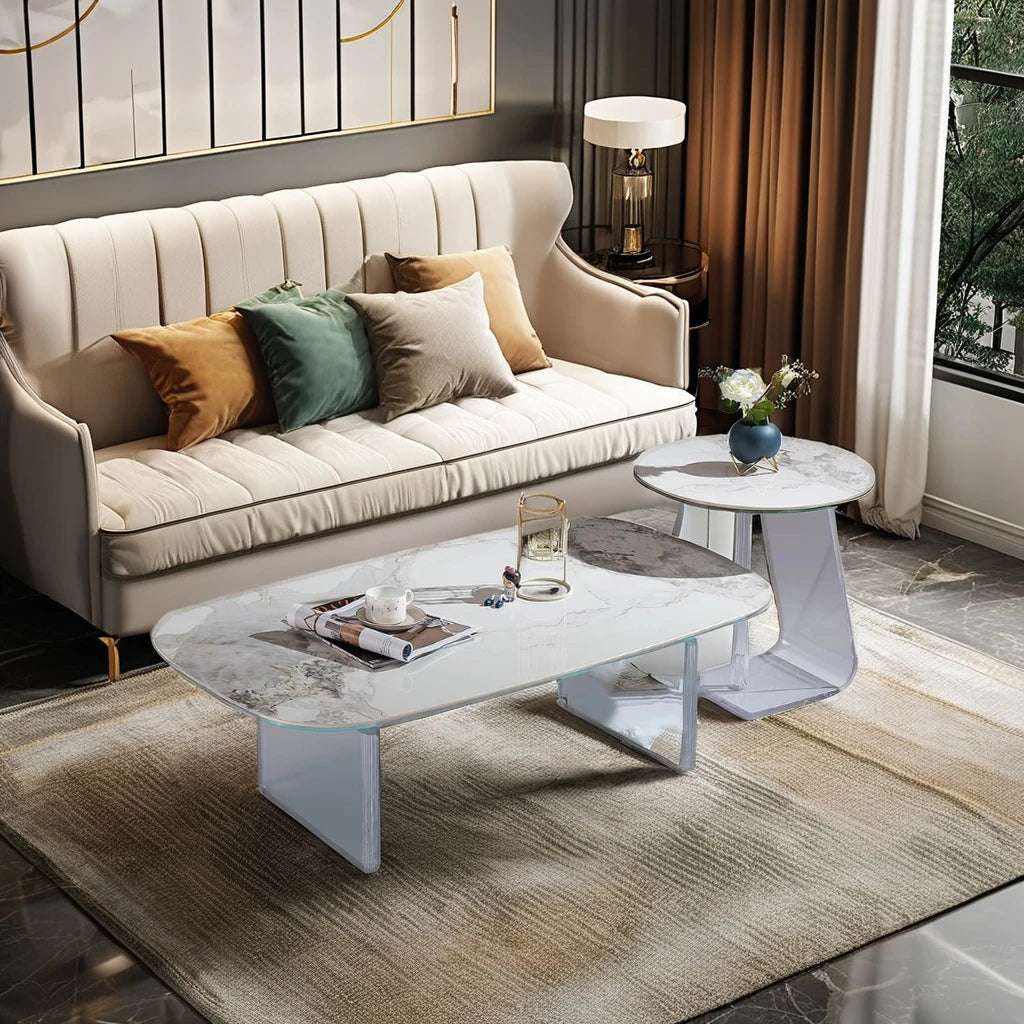 White ceramic luxury villa coffee table set rectangular round living room furniture casual modern coffee table