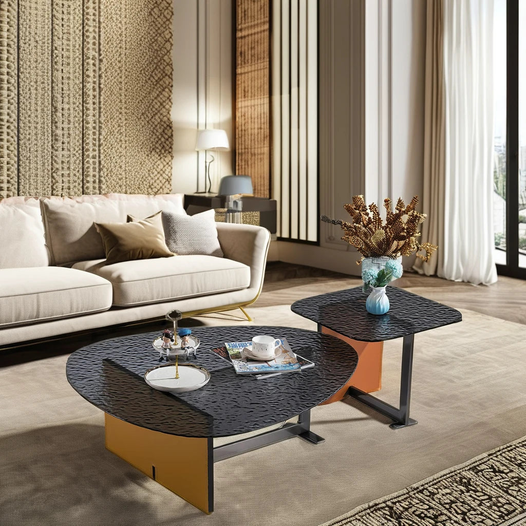Light luxury glass top VIP villa furniture living room leisure coffee table combination home interior beauty salon coffee table