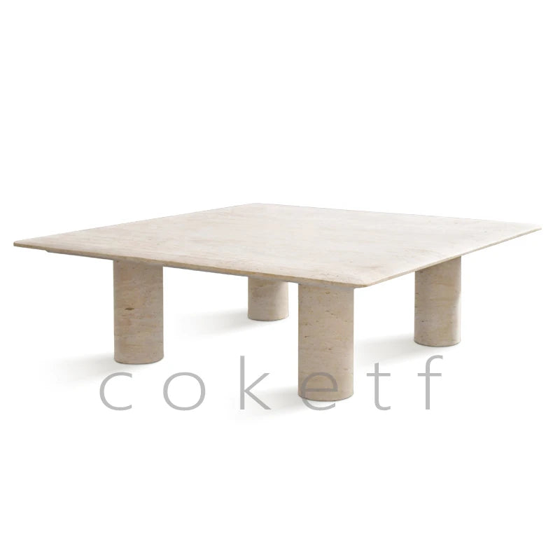 Modern Scandinavian Normcore square sofa coffee table natural marble travertine high-end living room design