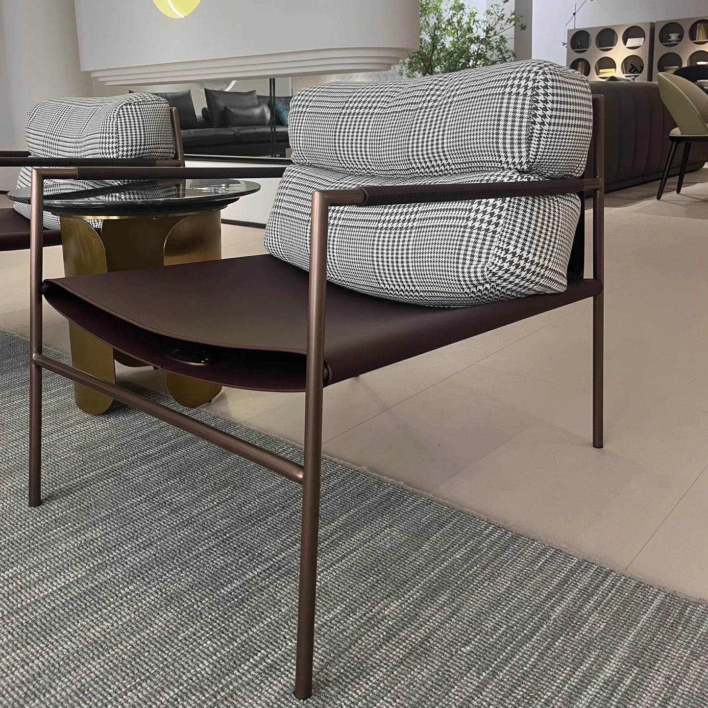 Italian loft interior designer single lounge chair soft back balcony antique style steel leg celebrity metal lounge chair