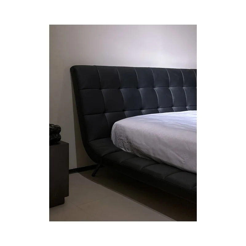 Modern Italian Design King Bed Textured Designer Leather Wood Frame, Bedroom Home Decor Lightweight Luxury