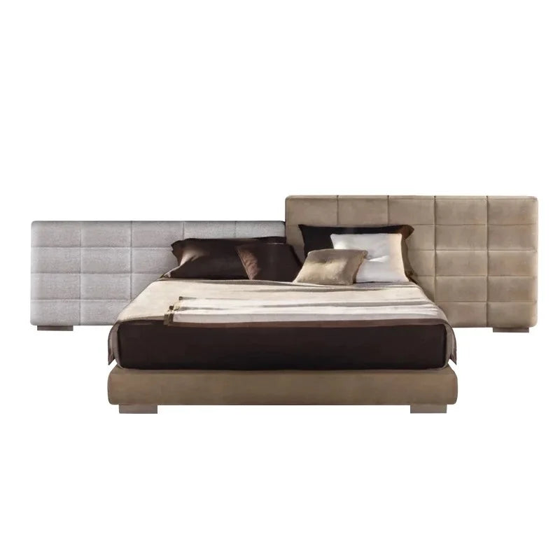Italian high-end modern simple king bed large wooden bed frame smart function wide back velvet full bed room leather